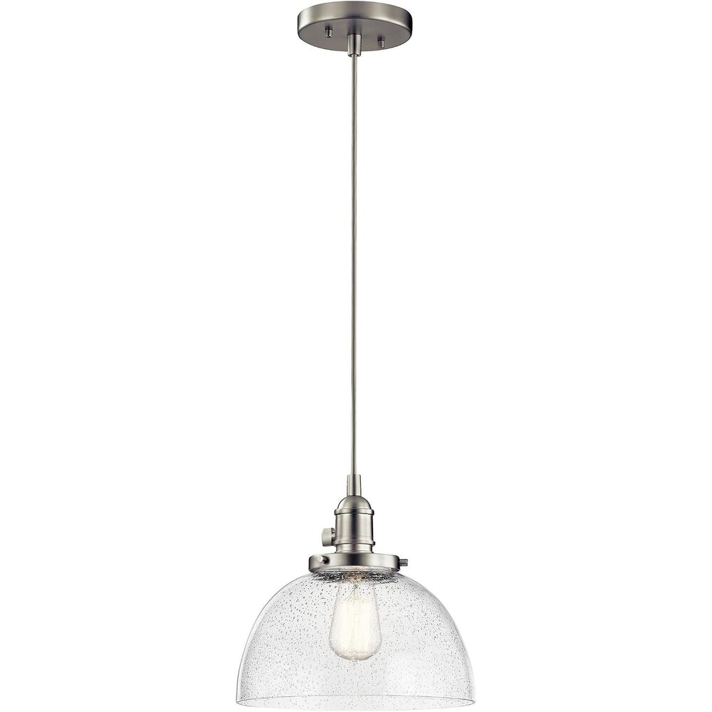 Kichler 43851NI  Avery Brushed Nickel  10" Clear Seedy Glass Wide Pendant